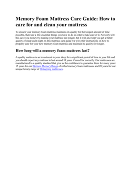Memory Foam Mattress Care Guide: How to Care for and Clean Your Mattress
