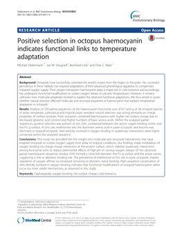 Positive Selection in Octopus Haemocyanin Indicates Functional Links to Temperature Adaptation Michael Oellermann1*, Jan M
