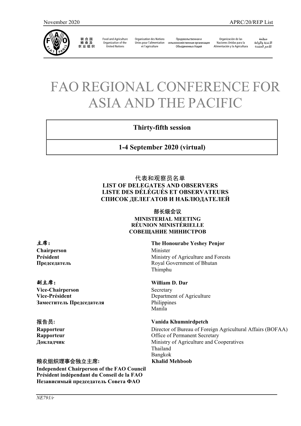 Fao Regional Conference for Asia and the Pacific