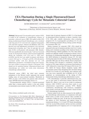 CEA Fluctuation During a Single Fluorouracil-Based Chemotherapy Cycle for Metastatic Colorectal Cancer