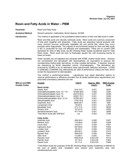 Resin and Fatty Acids in Water – PBM