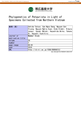 Phylogenetics of Petaurista in Light of Specimens Collected from Northern Vietnam