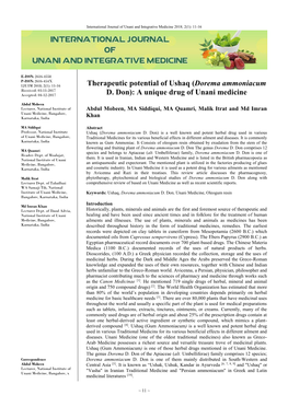 Therapeutic Potential of Ushaq (Dorema Ammoniacum D. Don)