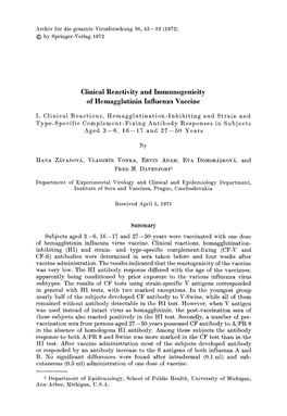 Clinical Reactivity and Immunogenicity of Hemagglutinin Influenza Vaccine