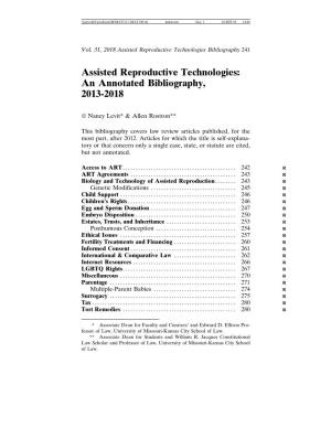 Assisted Reproductive Technologies: an Annotated Bibliography, 2013-2018