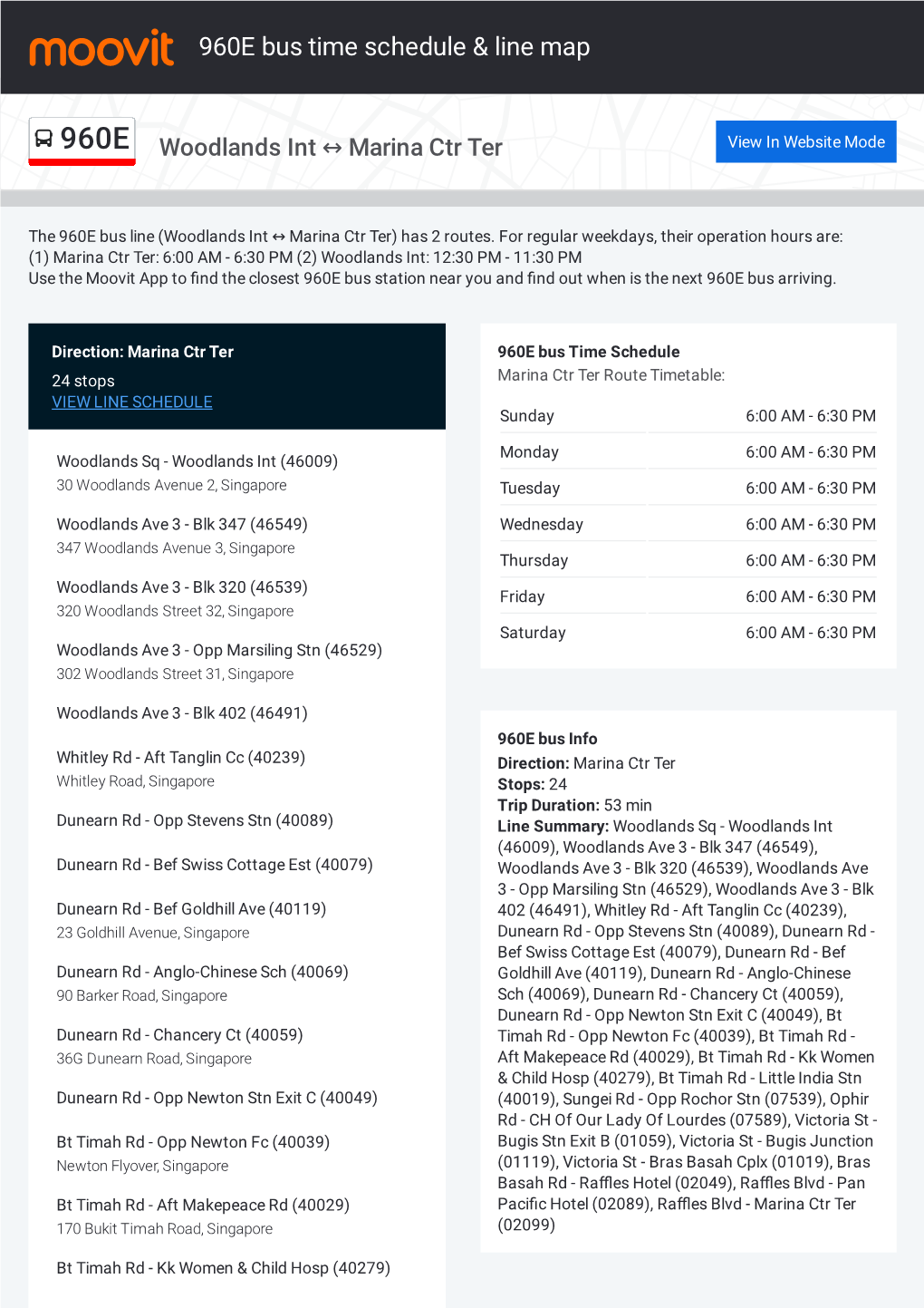 960E Bus Time Schedule & Line Route