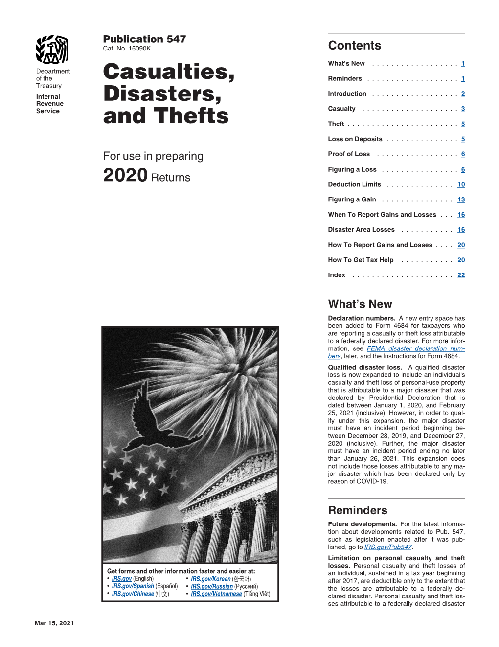 IRS Publication 547 Casualty, Disasters, and Theft Losses DocsLib