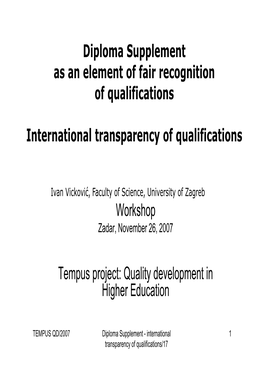 Diploma Supplement As an Element of Fair Recognition of Qualifications