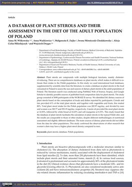 A DATABASE of PLANT STEROLS and THEIR ASSESSMENT in the DIET of the ADULT POPULATION of POLAND Anna M