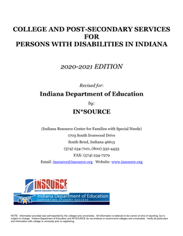 2020-2021 College & Post-Secondary Services for Persons with Disabilities in Indiana