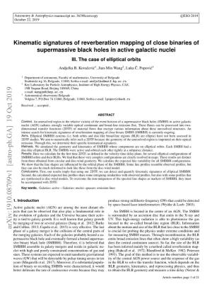 Kinematic Signatures of Reverberation Mapping of Close Binaries of Supermassive Black Holes in Active Galactic Nuclei III