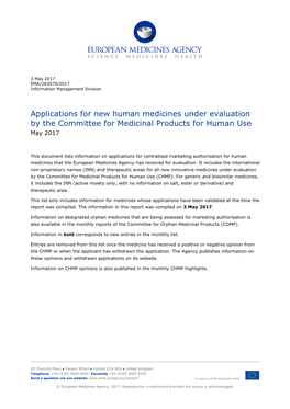 List Item Applications for New Human Medicines Under Evaluation by The