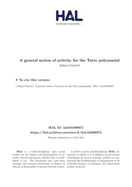 A General Notion of Activity for the Tutte Polynomial Julien Courtiel