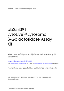 Ab253391 Lysolivetm Lysosomal Β-Galactosidase Assay Kit