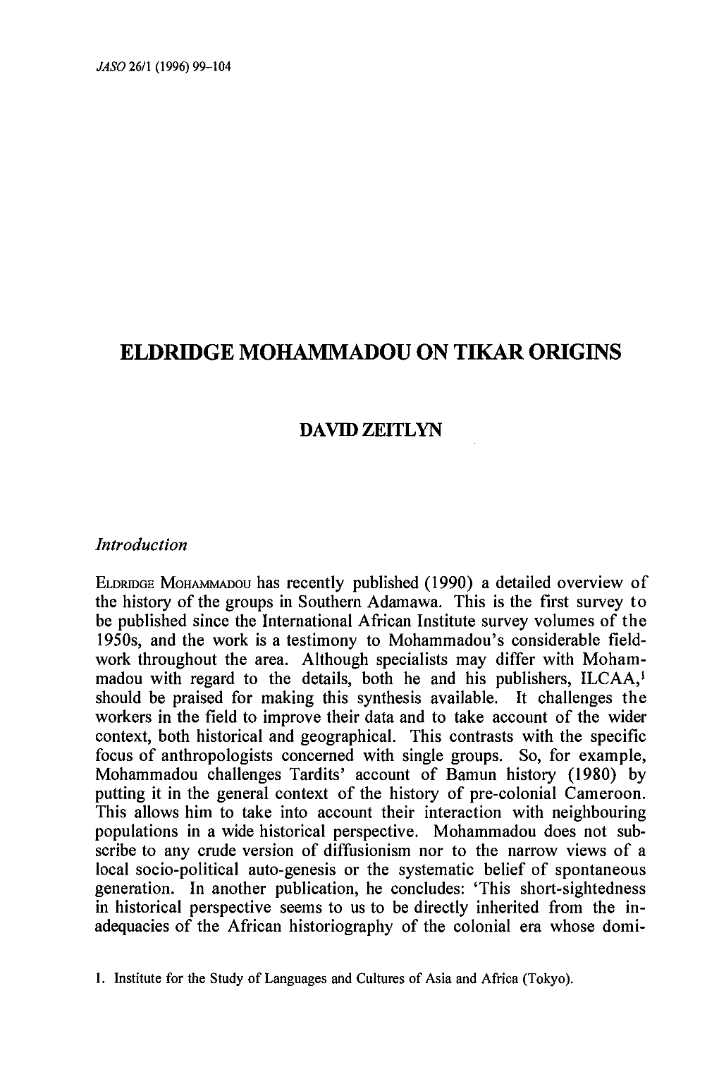 ELDRIDGE MOHAMMADOU on Tlkar ORIGINS