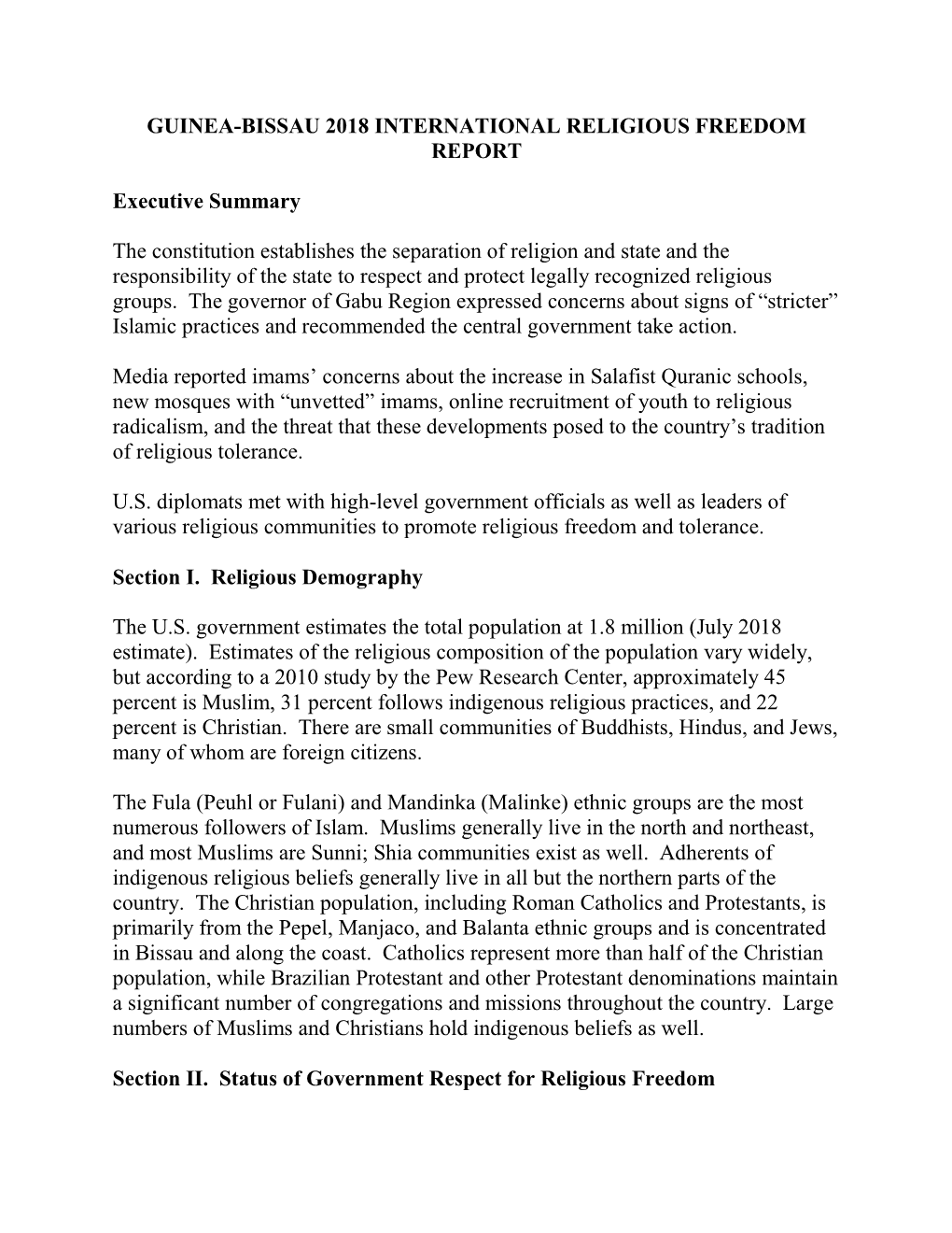 Guinea-Bissau 2018 International Religious Freedom Report
