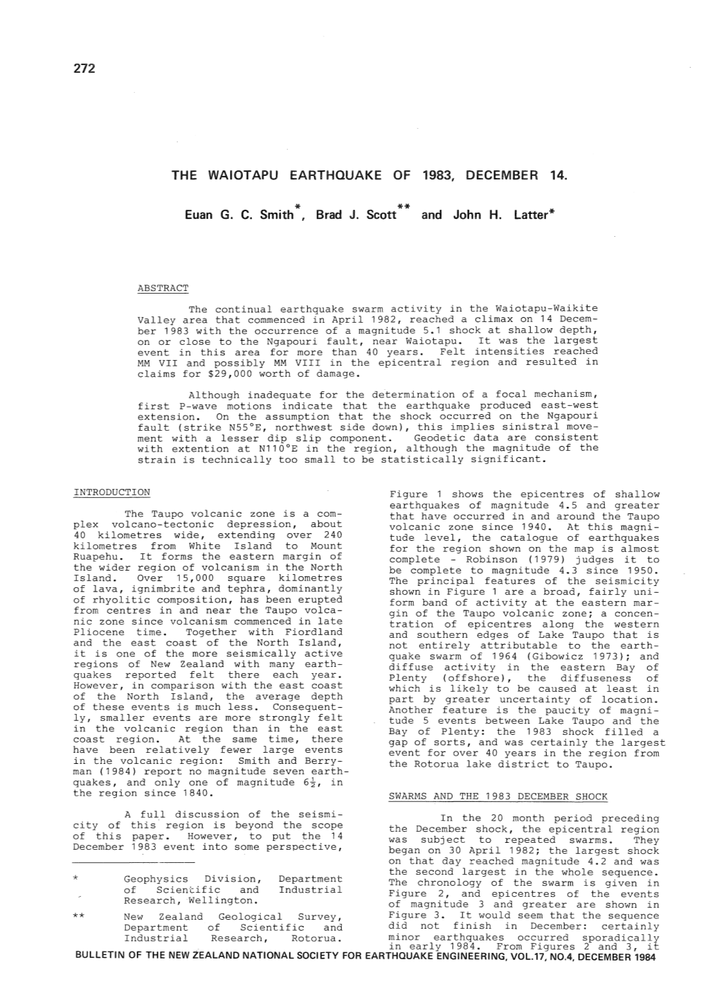 THE WAIOTAPU EARTHQUAKE of 1983, DECEMBER 14. Euan G. C