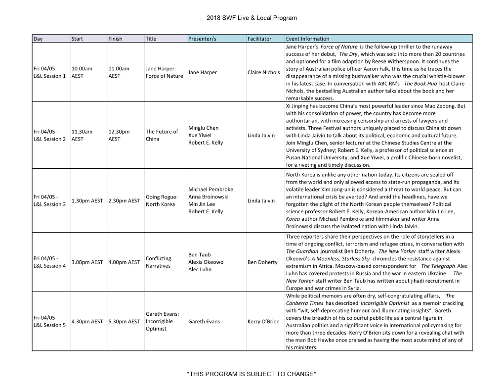 2018 SWF Live & Local Program *THIS