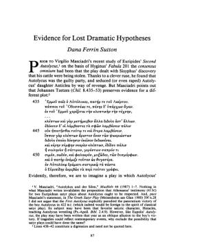 Evidence for Lost Dramatic Hypotheses , Greek, Roman and Byzantine Studies, 29:1 (1988:Spring) P.87
