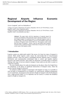 Regional Airports Influence Economic Development of the Region