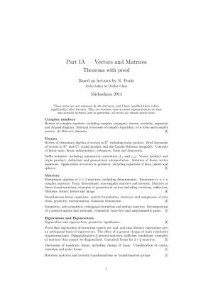 Vectors and Matrices (Theorems with Proof)