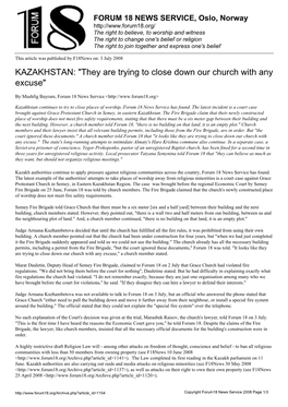 KAZAKHSTAN: "They Are Trying to Close Down Our Church with Any Excuse"