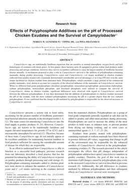Effects of Polyphosphate Additives on the Ph of Processed Chicken Exudates and the Survival of Campylobacter 3