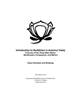 Introduction to Buddhism in America Today a Survey of the Three Main Styles: Mindfulness, Compassion, and Mantra