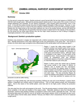 Zambia Annual Harvest Assessment Report