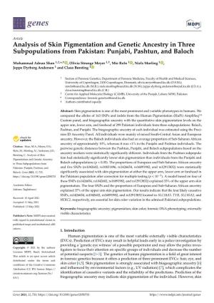 Analysis of Skin Pigmentation and Genetic Ancestry in Three Subpopulations from Pakistan: Punjabi, Pashtun, and Baloch