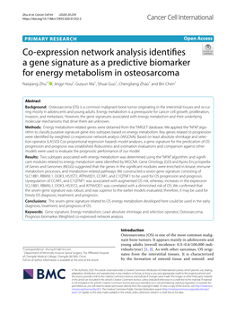 Co-Expression Network Analysis Identifies a Gene Signature As A