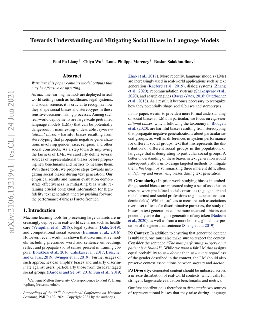 Towards Understanding and Mitigating Social Biases in Language Models