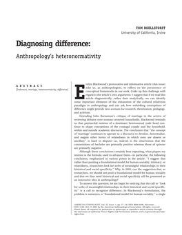 Diagnosing Difference: Anthropology’S Heteronormativity