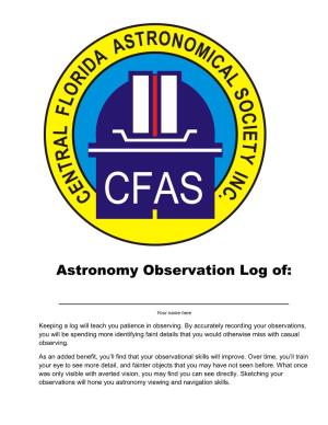 Astronomy Observation Log Of