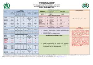 Government of Pakistan Climate Change Division National Disaster Management Authority Monsoon Weather Situation Report 2014 Dated: 15September 2014