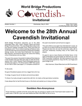 Entrants for the Cavendish Pairs 2002 (Based on Information Available at Press Time