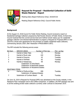 Residential Collection of Solid Waste Material - Report