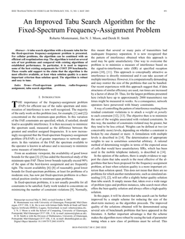 An Improved Tabu Search Algorithm for the Fixed-Spectrum Frequency-Assignment Problem Roberto Montemanni, Jim N