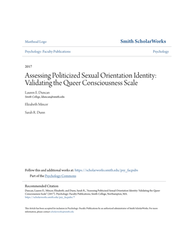 Assessing Politicized Sexual Orientation Identity: Validating the Queer Consciousness Scale Lauren E