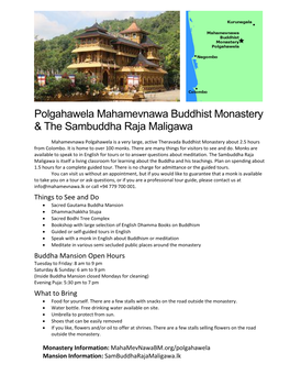 Polgahawela Mahamevnawa Buddhist Monastery & the Sambuddha Raja Maligawa