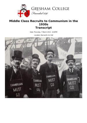 Middle Class Recruits to Communism in the 1930S Transcript