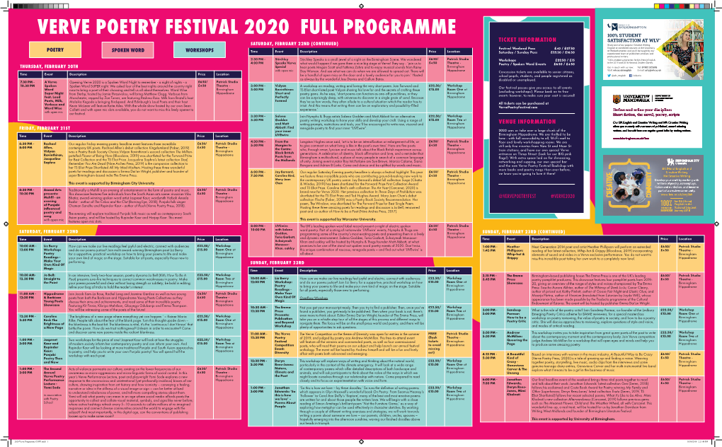 Verve Poetry Festival 2020 Full Programme