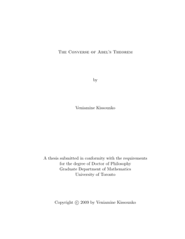 The Converse of Abel's Theorem by Veniamine Kissounko a Thesis