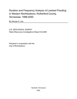 Duration and Frequency Analysis of Lowland Flooding in Western Murfreesboro, Rutherford County, Tennessee, 1998-2000