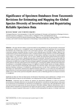 Significance of Specimen Databases from Taxonomic Revisions For