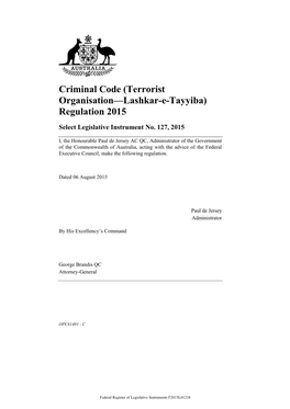 Terrorist Organisation—Lashkar-E-Tayyiba) Regulation 2015