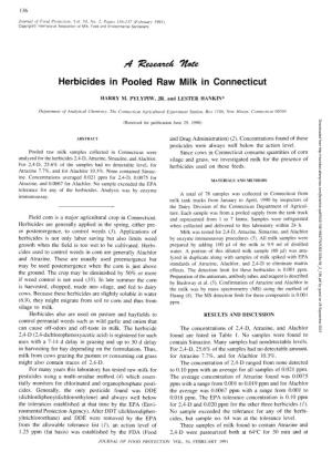 Herbicides in Pooled Raw Milk in Connecticut