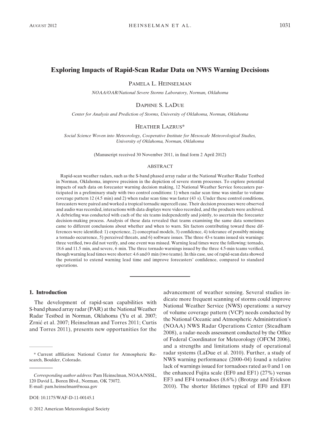 Exploring Impacts of Rapid-Scan Radar Data on NWS Warning Decisions