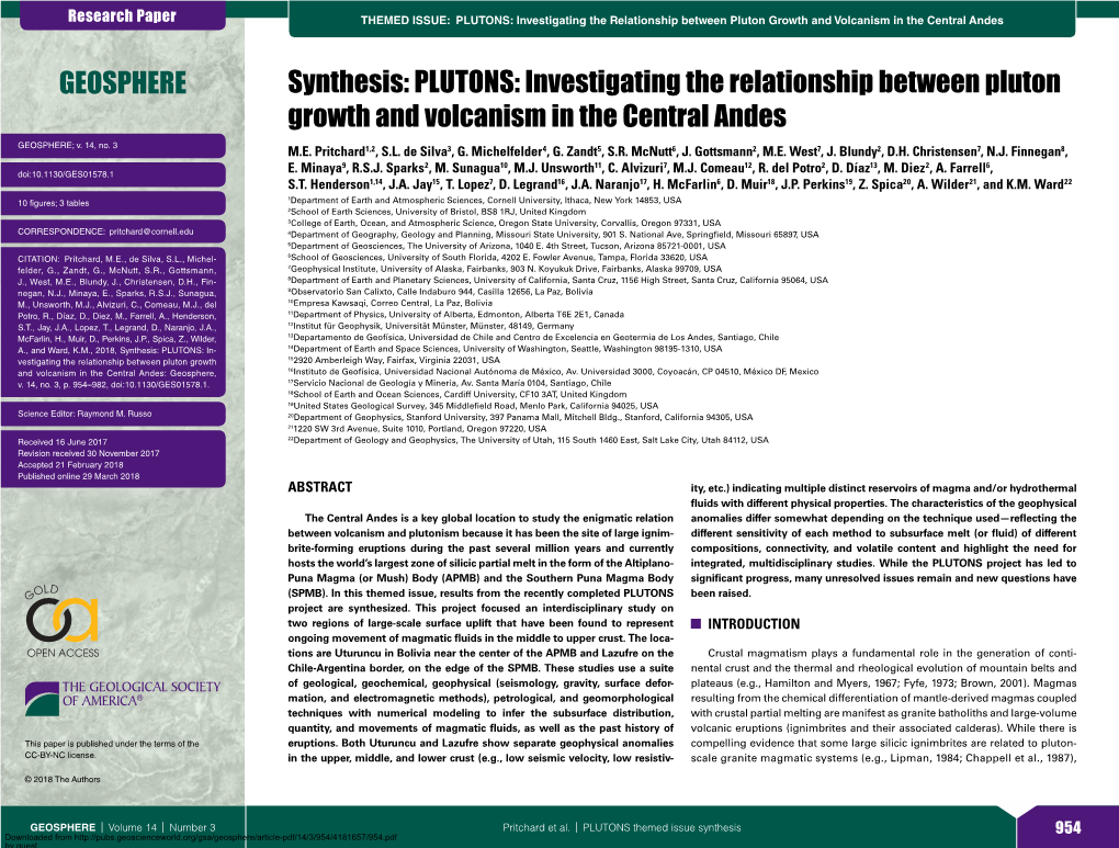 PLUTONS: Investigating the Relationship Between Pluton Growth and Volcanism in the Central Andes