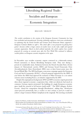 Socialists and European Economic Integration